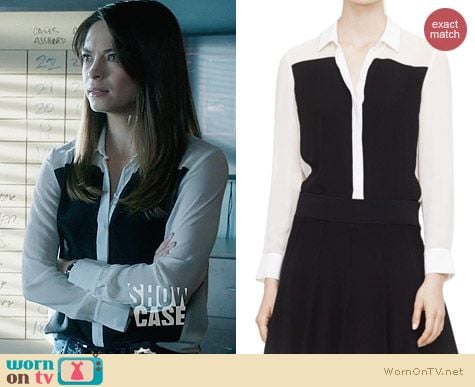 Club Monaco Maggie Blocked Silk Blouse worn by Kristin Kreuk on BATB