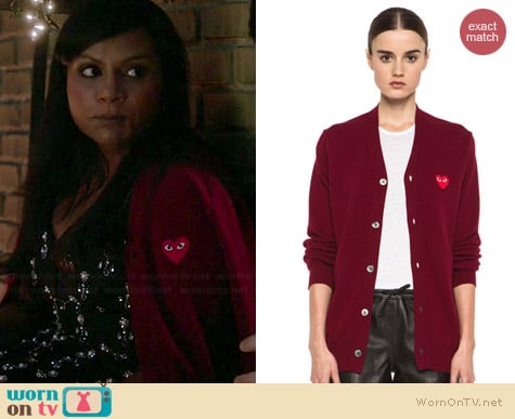 Comme des Garcons PLAY wool cardigan worn by Mindy Kaling on The Mindy Project