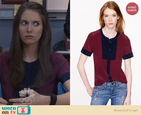 Fashion on Community: J. Crew Silk Bib Top in Colorblock worn by Alison Brie