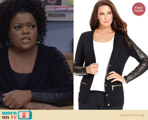 Community Fashion: Michael Kors Plus Faux Leather Cardigan worn by Yvette Nicole Brown