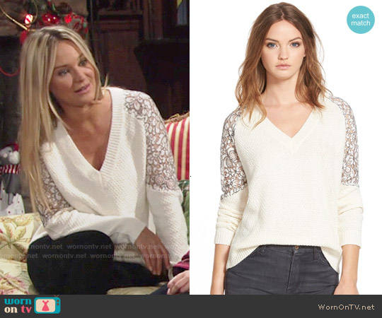 Cooper & Ella Lace Inset V-neck Sweater worn by Sharon Newman (Sharon Case) on The Young and the Restless