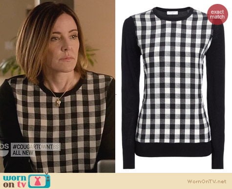 Fashion of Cougar Town: Equipment Monochrome Check Roland Jumper worn by Christa Miller