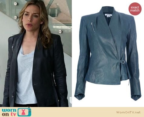 Covert Affairs Fashion: Helmut Lang Belted Leather jacket worn by Piper Perabo