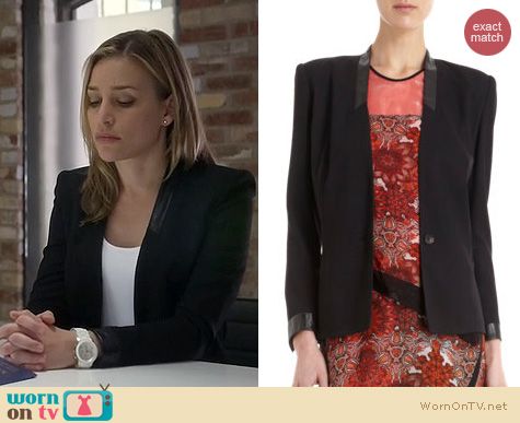 Covert Affairs Fashion: Helmut Lang Cove Leather Trim Jacket worn by Piper Perabo