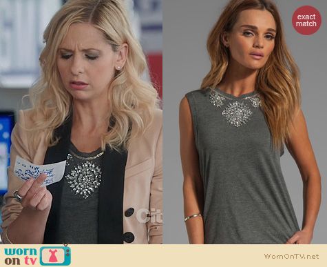 The Crazy Ones Fashion: Haute Hippie Embellished Tank worn by Sarah Michelle Gellar