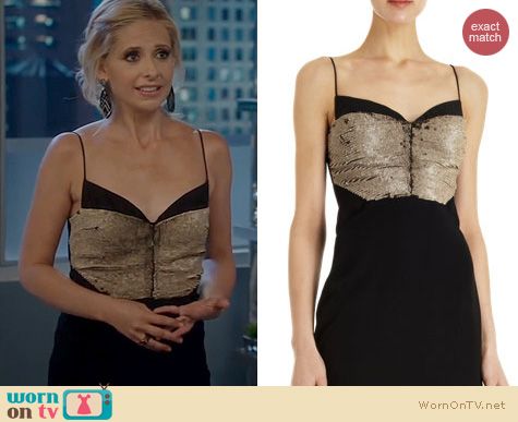 The Crazy Ones Fashion: Narciso Rodriguez Sequin front spaghetti strap dress worn by Sarah Michelle Gellar