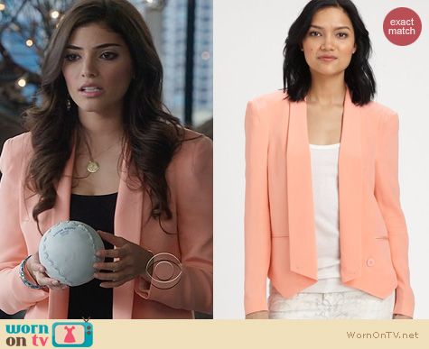 The Crazy Ones Fashion: Rebecca Minkoff Becky Jacket in Hibiscus worn by Amanda Setton