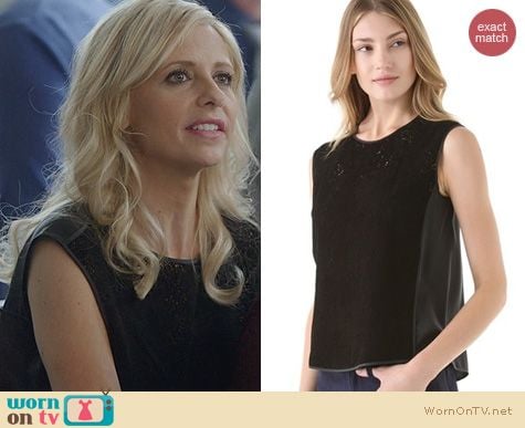 The Crazy Ones Fashion: Rebecca Taylor Leather Perforated Top worn by Sarah Michelle Gellar