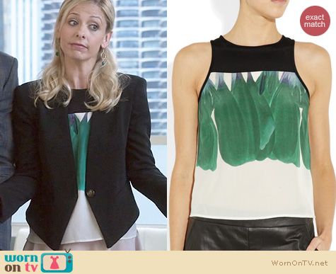 The Crazy Ones Fashion: Tibi Hudson Green top worn by Sarah Michelle Gellar