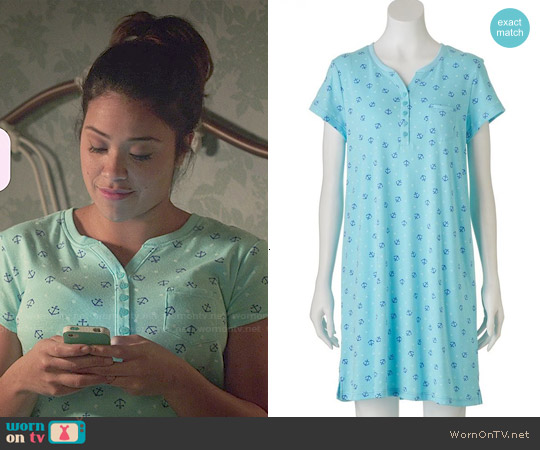 Croft & Barrow Swept Away Knit Henley Sleep Shirt in Turquoise Anchor worn by Jane Villanueva (Gina Rodriguez) on Jane the Virgin