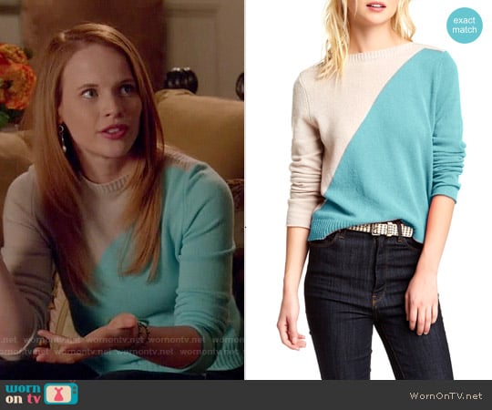 Cullen Diagonal Colorblock Cashmere Sweater worn by Daphne Vasquez (Katie Leclerc) on Switched at Birth