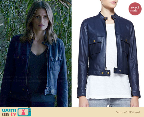 Current Elliott Leather Front Zip Moto Jacket worn by Stana Katic on Castle