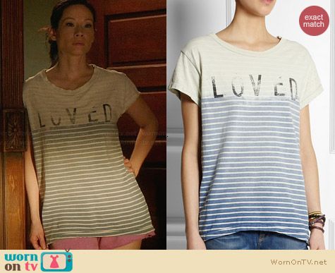 Current Elliott Loved Distressed Tshirt worn by Lucy Liu on Elementary