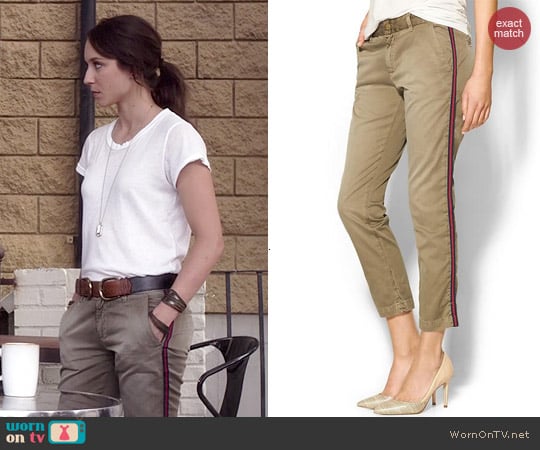 Current Elliott The Buddy Trousers in Army Green w/ Stripe worn by Troian Bellisario on PLL