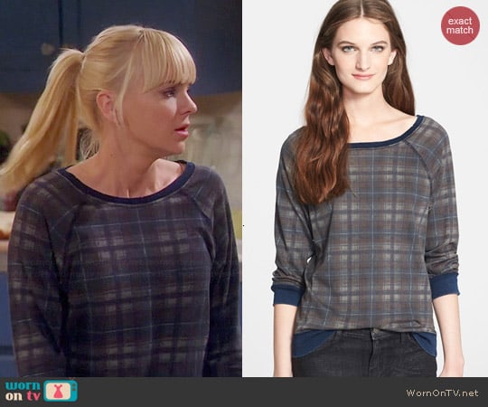 Current Elliott The Letterman Destroyed Plaid Sweatshirt worn by Anna Faris on Mom