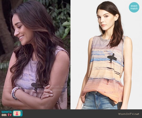 Current Elliott 'The Muscle Tee' Surf Print Tank worn by Emily Fields (Shay Mitchell) on Pretty Little Liars