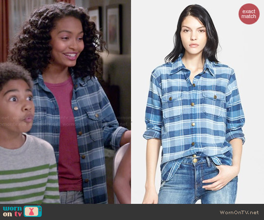 Current Elliott 'The Perfect Shirt' Plaid Shirt in Reflektor Plaid worn by Zoey Johnson (Yara Shahidi) on Black-ish