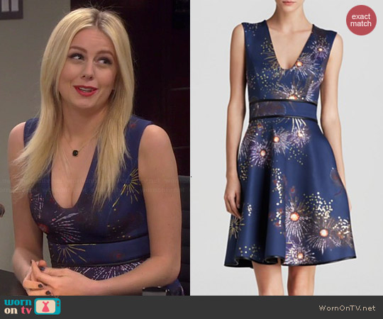 Cynthia Rowley Bonded Foil Print Dress worn by Justine Lupe on Cristela