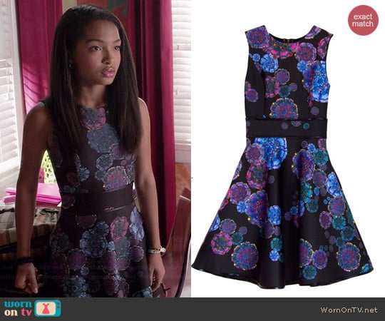 Cynthia Rowley Bonded Party Dress in Moon Flower worn by Yara Shahidi on Black-ish