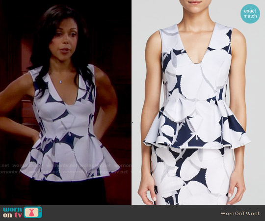 Cynthia Rowley Bonded Peplum Top worn by Maya Avant (Karla Mosley) on The Bold and the Beautiful