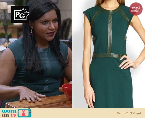 Cynthia Rowley Leather Detail Dress worn by Mindy Kaling on The Mindy Project