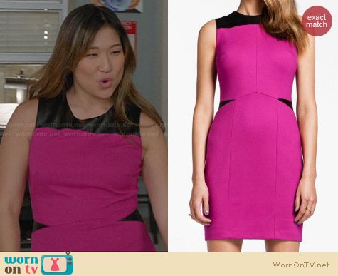 Cynthia Steffe Isla Leather Ponte Dress in Pink worn by Jenna Ushkowitz on Glee