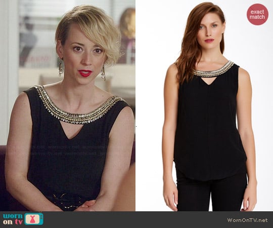 Cynthia Vincent Embellished Silk Blend Tank worn by Karine Vanasse on Revenge