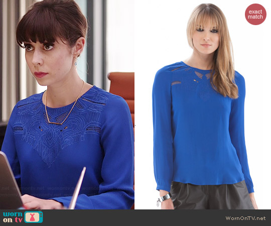 Cynthia Vincent Blue Embroidered Yoke Blouse worn by Cristin Milioti on A to Z