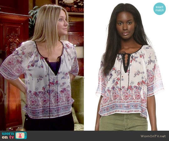 Twelfth Street by Cynthia Vincent Peasant Crop Top worn by Sharon Newman (Sharon Case) on The Young and the Restless