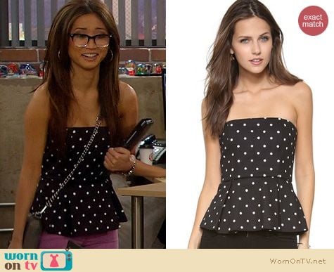 Dads Fashion: Alice + Olivia Black polka dot peplum top worn by Brenda Song