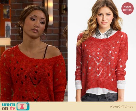 Dads Fashion: Chloe K Juniors Red Distressed Sweater worn by Brenda Song