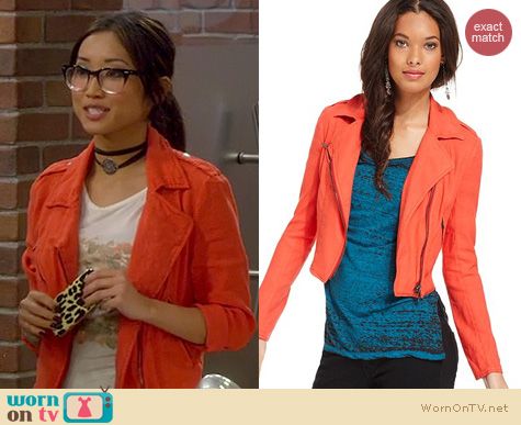 Dads Fashion: Free People cherry Linen moto jacket worn by Brenda Song