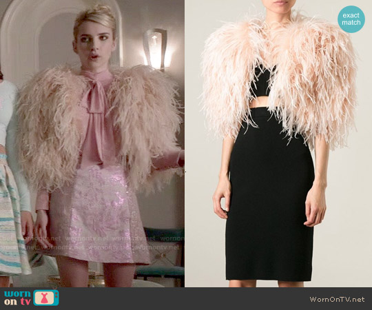 Daizy Shely Ostrich Feather Bolero worn by Chanel Oberlin (Emma Roberts) on Scream Queens