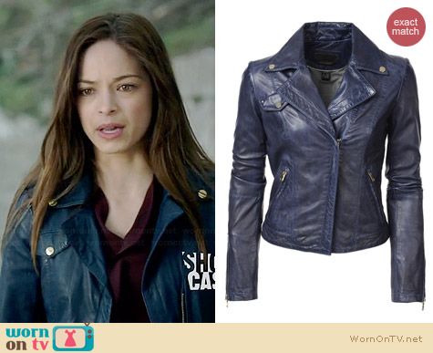 Danier Kirsten Lamb Leather Biker Jacket in Indigo worn by Kristin Kreuk on BATB