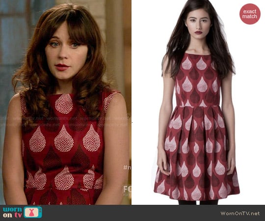 Dear Creatures Harper Teardrop Print Dress in Berry worn by Jessica Day (Zooey Deschanel) on New Girl