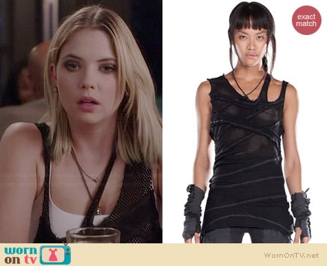 Demobaza Asymmetric Fit Net Tank Top worn by Ashley Benson on PLL