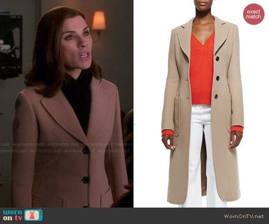 Derek Lam Brushed Double-Face Crepe Coat worn by Alicia Florrick (Julianna Margulies) on The Good Wife