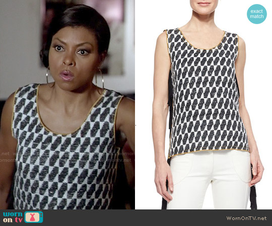 Derek Lam Ikat Checked Fringe Top worn by Cookie Lyon (Taraji P. Henson) on Empire