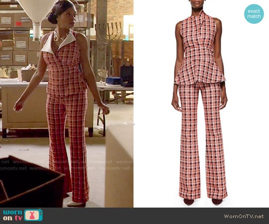 Derek Lam Novelty Plaid Sleeveless Peplum Top and Flared Trousers worn by Cookie Lyon (Taraji P. Henson) on Empire