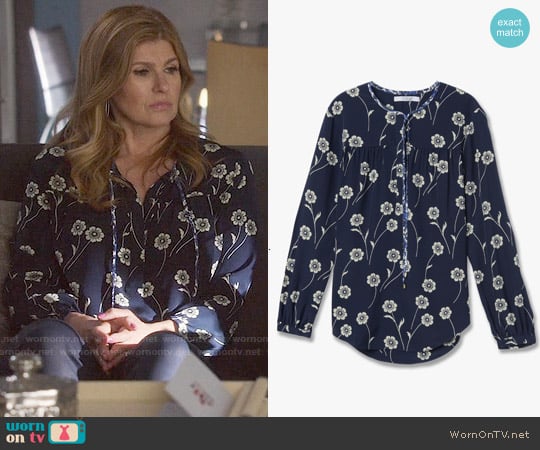 Derek Lam Tie Blouse in Midnight worn by Rayna Jaymes (Connie Britton) on Nashville