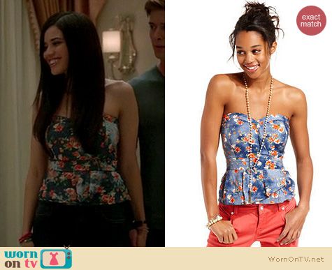 Devious Maids Fashion: American Rag Floral Strapless peplum top worn by Edy Ganem