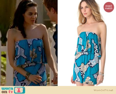 Devious Maids Fashion: TBags Los Angeles Blue strapless ruffle dress worn by Edy Ganem