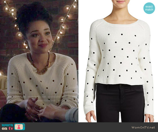 Dex Polka Dotted Cropped Knit Sweater worn by Beth (Aisha Dee) on Chasing Life