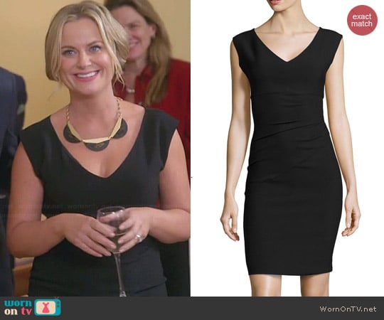 Diane von Furstenberg Sleeveless V-Neck Asymmetric-Seamed Dress worn by Leslie Knope (Amy Poehler) on Parks and Recreation