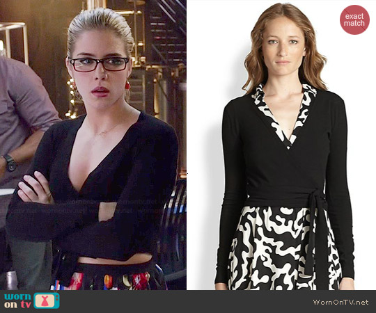 Diane von Furstenberg Ballerina Cropped Sweater worn by Emily Bett Rickards on Arrow