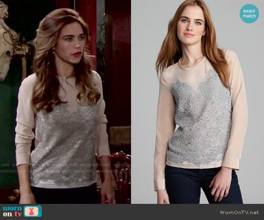 Diane von Furstenberg Branwen Lace Top worn by Victoria Newman (Amelia Heinle) on The Young and the Restless