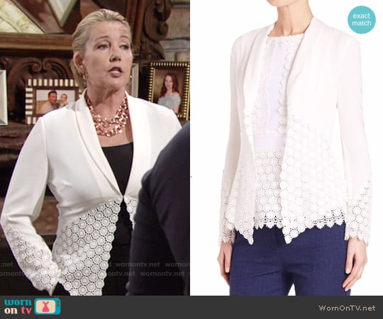 Diane von Furstenberg Castilla Medallion Lace Paneled Jacket worn by Nikki Reed Newman (Melody Thomas-Scott) on The Young and the Restless