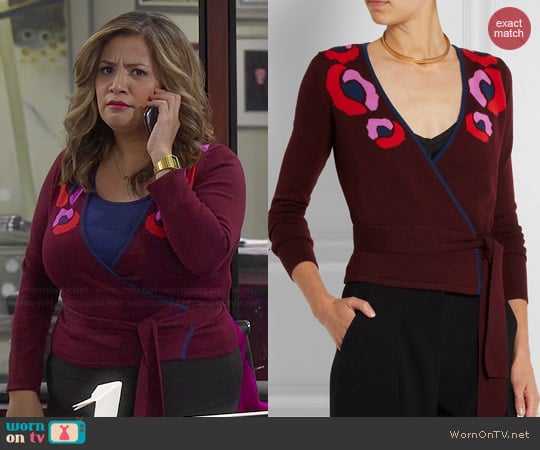 Diane von Furstenberg Intarsia Wool Wrap Cardigan worn by Cristela Alonzo on Cristela