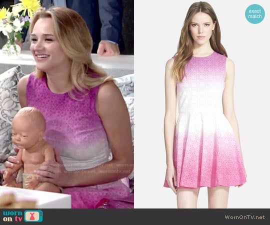 Diane von Furstenberg Jeannie Eyelet Dress in Beet Ombre worn by Summer Newman (Hunter King) on The Young and the Restless