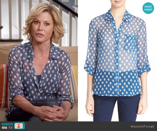 Diane von Furstenberg 'Lorelei' Silk Blouse in Dotted Batick Blue worn by Claire Dunphy (Julie Bowen) on Modern Family